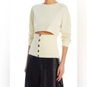 NWT A.W.A.K.E. MODE Bateau Neck Line Cutout Button Front Jersey Shirt Large